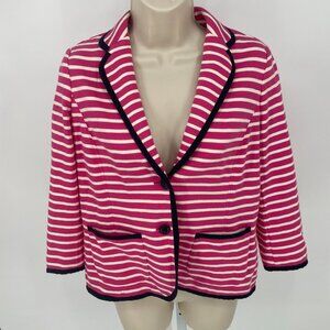 Talbots Womens Blazer NWT Small Petite Pink White Stripe Nautical Preppy Office